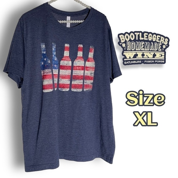 BOOTLEGGERS Homemade Wine Women’s Short Sleeve USA flag Wine Bottle T-shirt XL - Picture 1 of 10